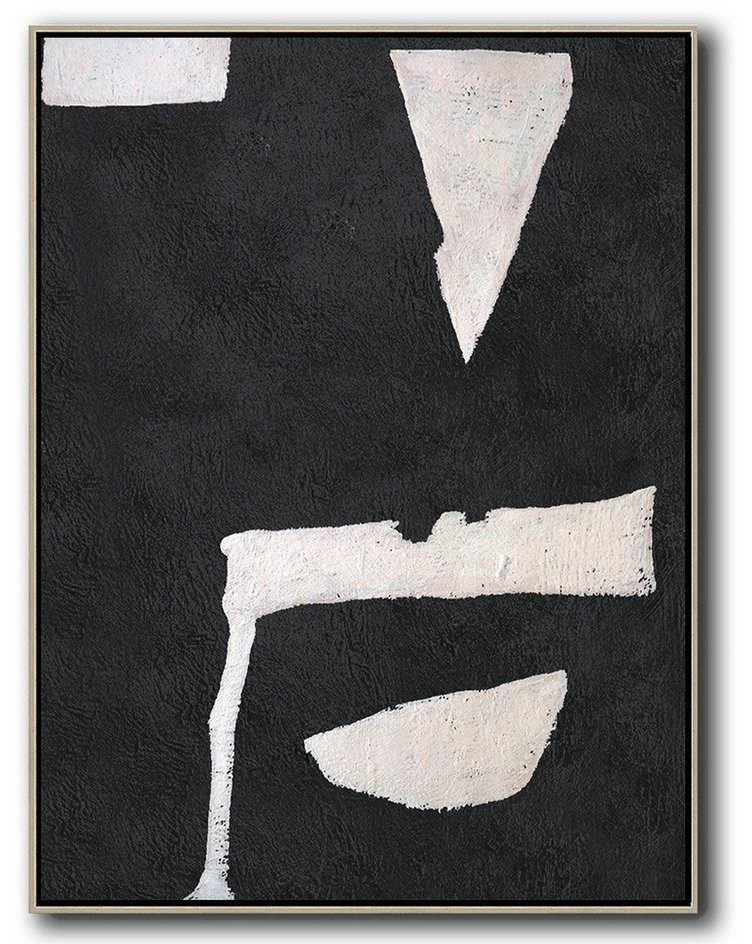 Hand-Painted Black And White Minimal Painting,Hand Paint Abstract Painting #V9Q4